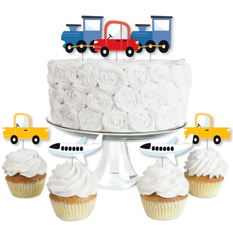 Big Dot of Happiness Cars, Trains, and Airplanes - Dessert Cupcake Toppers - Transportation Birthday Party Clear Treat Picks - Set of 24, 1 of 9