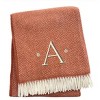 HomeRoots 55" X 70" Terra Cotta And White Herringbone Cotton Blend A Initial Throw Blanket with Tassels And Embroidery - 3 of 4