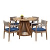 5 PCS Patio Dining Set with Round Slatted Table, Braided Rope Armrest Chairs, Acacia Wood Dining Chairs with Polyester Cushion-Coolbibila - 2 of 4