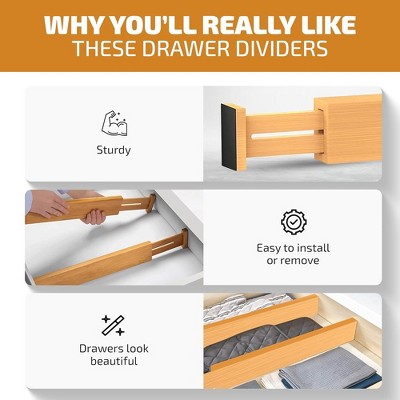 Adjustable Natural Bamboo Drawer Dividers 4-Pack