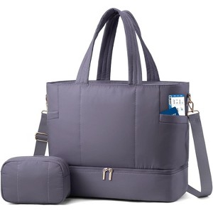 Puffer Weekender Duffle Bag with Shoe Compartment, Carry On for Women, Overnight Gym Tote Bag - 1 of 4