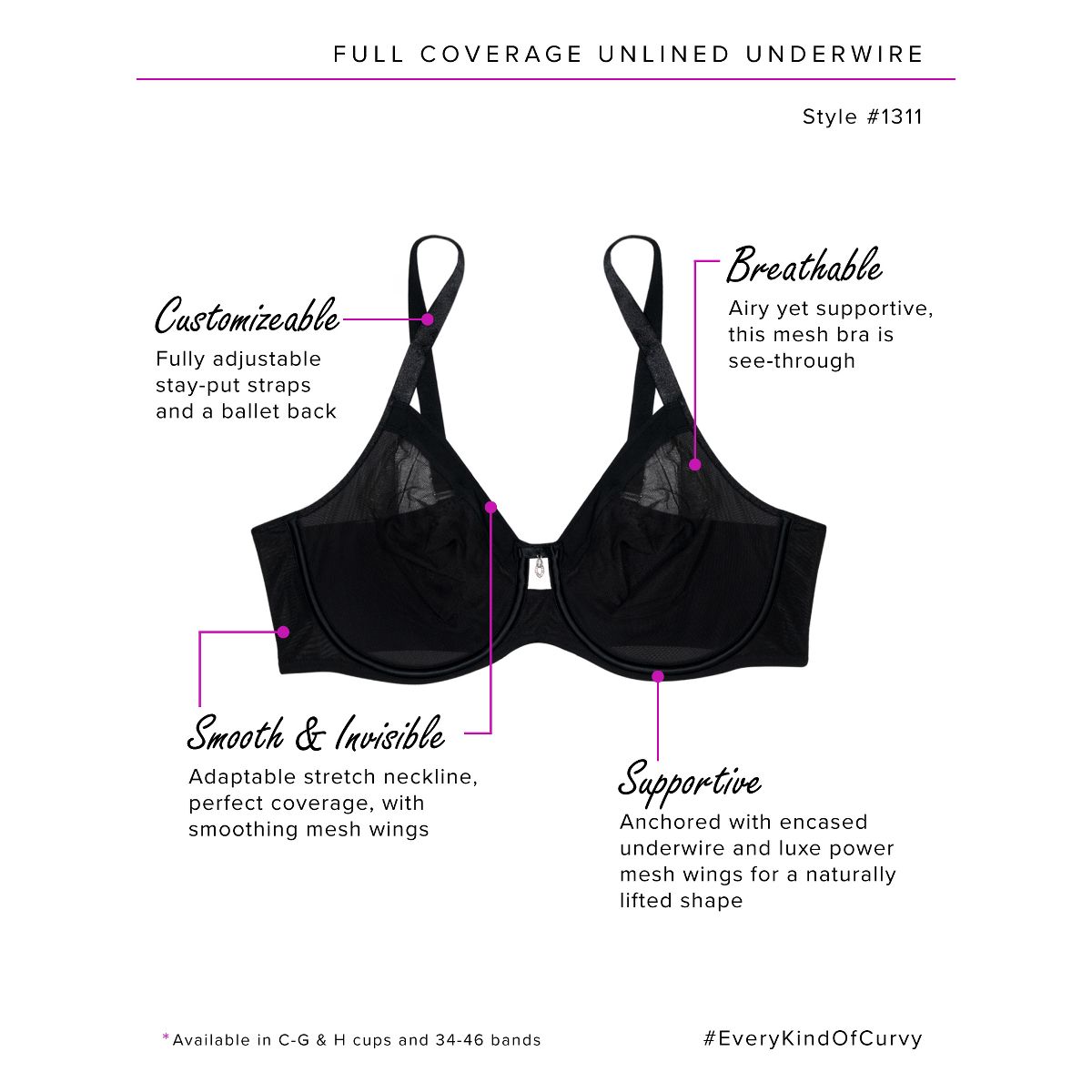 Curvy Couture Sheer Mesh Full Coverage Unlined Underwire Bra - thumbnail 4