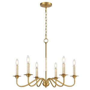 LamQee Boho Rattan Chandelier with  Hand-Woven Natural Corn Rope Shade Farmhouse Hanging Pendant Light for Hallway Kitchen Living Room - 1 of 4