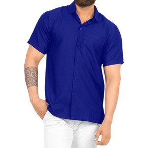 HAPPY BAY Men's Short Sleeve Button Down Casual Camp Summer Shirt Beach Shirts Business Solid Shirts for Men Vacation Shirts with Pocket - 1 of 4
