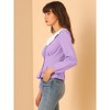 Allegra K Women's Contrast Peter Pan Collar Long Sleeve Button Down Cotton Shirt - 4 of 4
