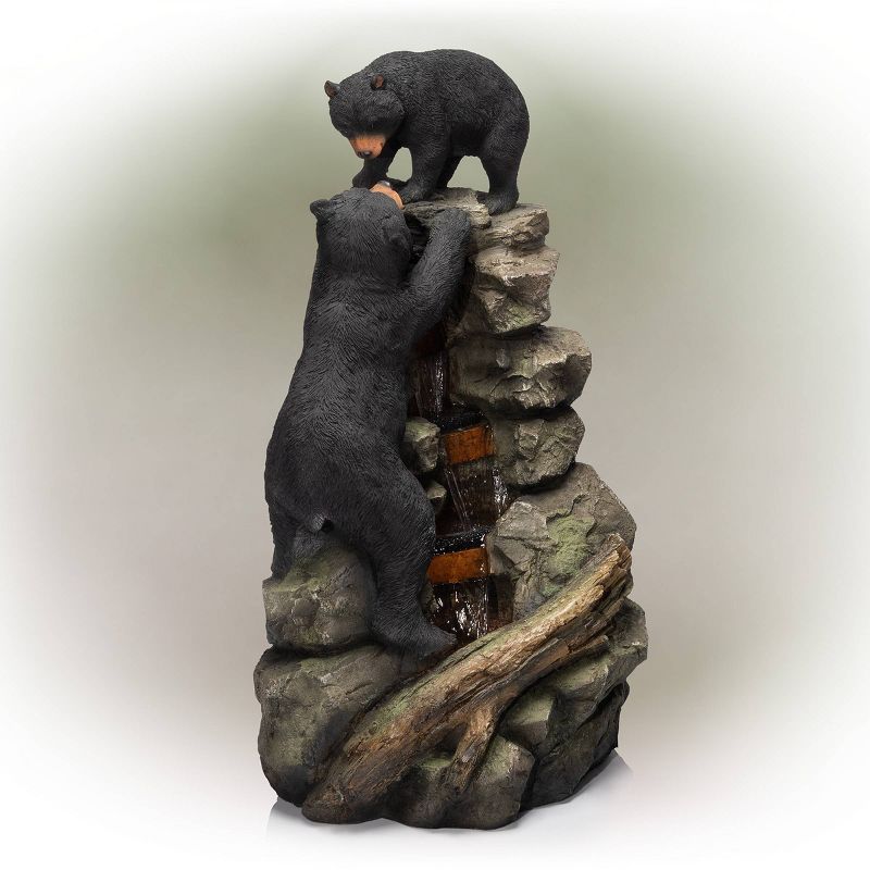 Alpine Corporation 36&#34; Resin Two Bears Climbing Waterfall Fountain with LED Lights Brown, 4 of 8