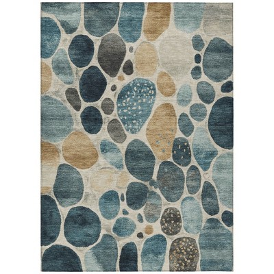 Teal Blue Beige And Ivory Geometric Washable Indoor Outdoor Area Rug