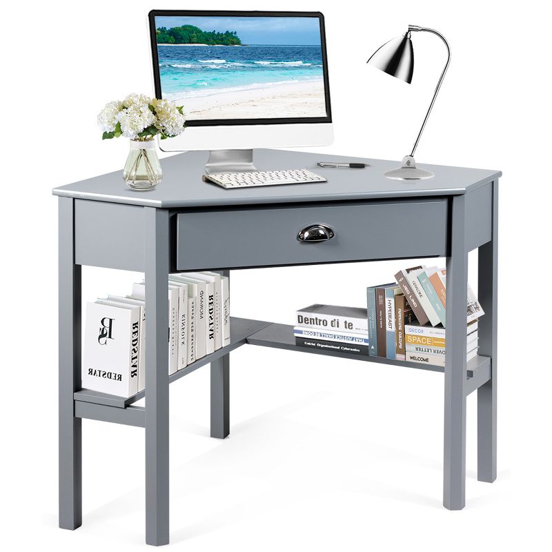 Tangkula Corner Computer Desk Table Wood Workstation Gray, 4 of 7