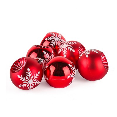 Red and White Shatterproof Plastic Christmas Ornaments Set of 6