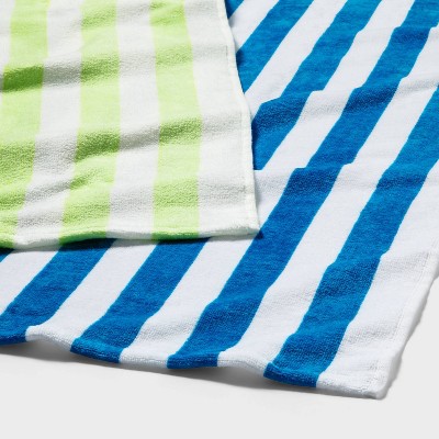 2pk Striped Beach Towels Blue/Green - Sun Squad&#8482;