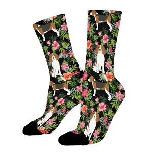 Beagle Hawaiian Florals Women Printed Crew Socks Funny Funky Socks Soft Polyester Novelty Gifts for Artists Men - 1 of 1