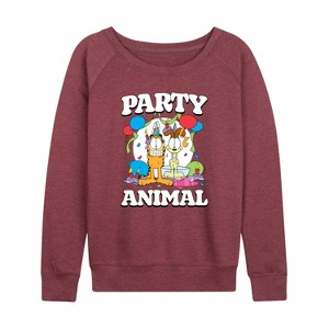 Women's - Garfield - Party Animal Lightweight French Terry Wide Neck Long Sleeve Shirt - 1 of 4