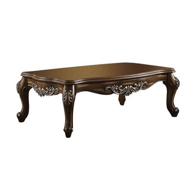 Latisha Antique Oak Rectangular Coffee Table with Carved Legs