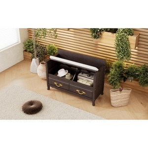 Racxily Entryway Shoe Bench - Storage Bench with Removable Cushion & Hidden Storage,Vintage Charm, Ideal for Entrance/Living Room (Navy) - 1 of 4