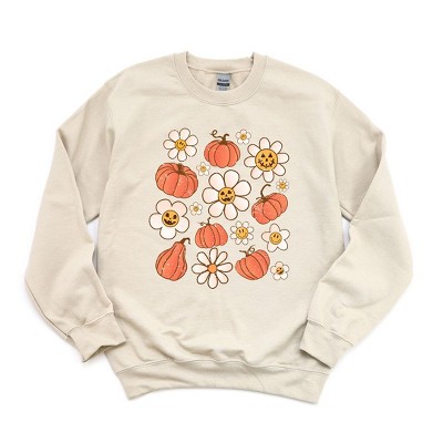 Simply Sage Market Women's Graphic Sweatshirt Distressed Flowers And Pumpkin