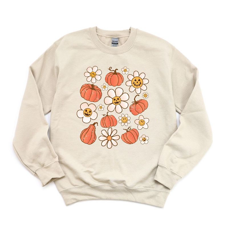 Simply Sage Market Women's Graphic Sweatshirt Distressed Flowers And Pumpkin, 1 of 4