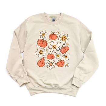 Simply Sage Market Women's Graphic Sweatshirt Distressed Flowers And Pumpkin