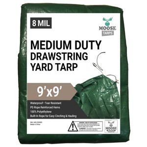 Moose Supply 8 Mil Drawstring Green Tarp Yardwork Leaf Hauler, 9' x 9' - 1 of 4