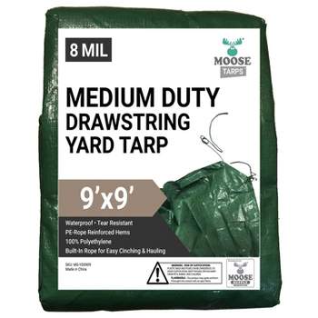 Moose Supply 8 Mil Drawstring Green Tarp Yardwork Leaf Hauler, 9' x 9'