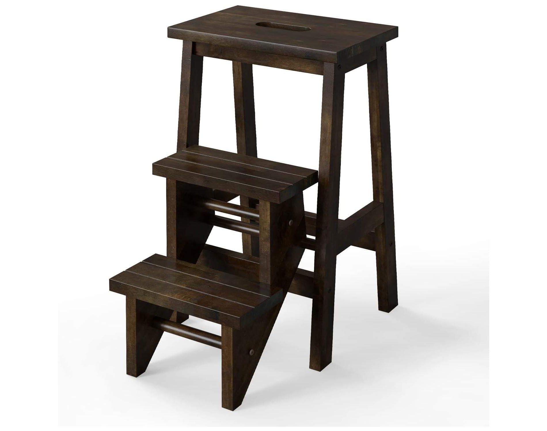 Tangkula Multi-function 3 Tier Step Stool 3 in 1 Folding Ladder 24" Storage Shelf Brown
