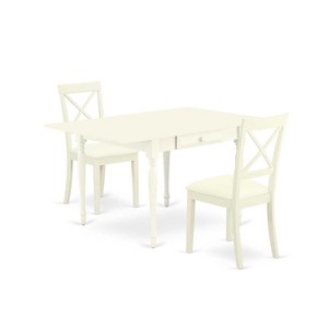 HomeStock 3-Piece Linen White Finish Solid Wood Top with Dropleaf Dining Table Set - 1 of 4