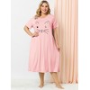 Agnes Orinda Women's Plus Size Soft Knit Cute Cat Print Short Sleeve Split Hem Pockets Midi Sleep Shirts Nightgowns - 3 of 4