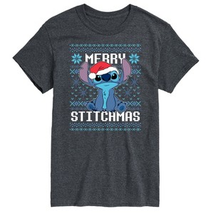 Men's - Lilo and Stitch - Merry Stitchmas Ugly Christmas Pattern Short Sleeve Graphic T-Shirt - 1 of 4