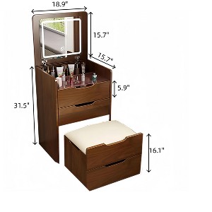 Gulches 48cm Walnut 3-in-1 Flip-Top Vanity Desk - Compact Makeup Vanity Set with Visible Glass Desktop, 3 Drawers, Dressing Table (Back to School) - 1 of 4