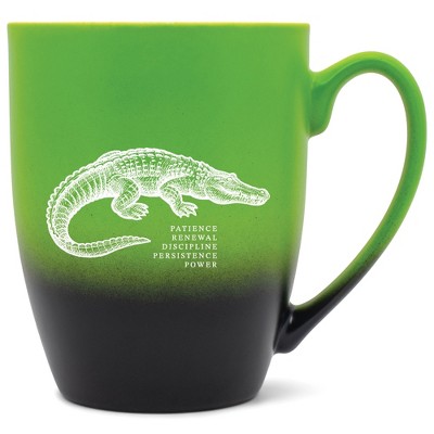 Elanze Designs 12 Ounce Ceramic Decorative Laser Engraved Giftable Novelty Tea Coffee Cup Mug Green and Black Alligator Patience Renewal Discipline