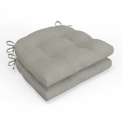 Elegant Gray Striped Cotton Chair Pads with Recycled Polyester Fill (Set of 2)