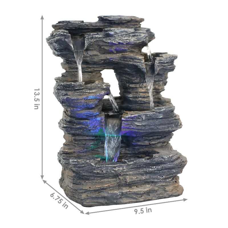 Sunnydaze Indoor Decorative Five Stream Rock Cavern Tabletop Water Fountain with Multi-Colored LED Lights - 13", 4 of 15