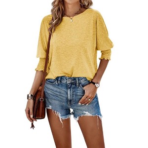 BLUEMING Womens T-Shirts Fashion Tops 3/4 Sleeve Shirts Casual Crew Neck Basic Business Tees Blouses - 1 of 4
