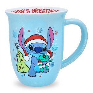 Silver Buffalo Disney Lilo & Stitch "Season's Greetings" Wide Rim Ceramic Mug | Holds 16 Ounces - 1 of 4