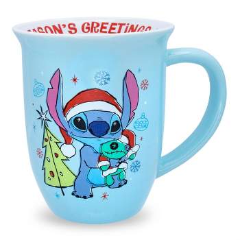 Silver Buffalo Disney Lilo & Stitch "Season's Greetings" Wide Rim Ceramic Mug | Holds 16 Ounces