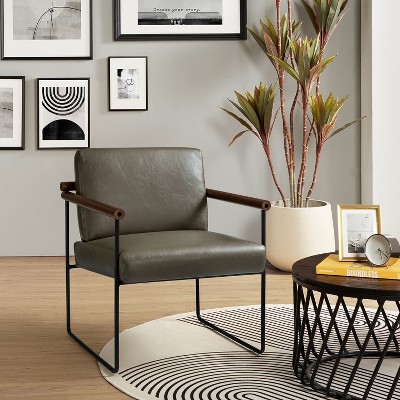 Elisa Modern Ergonomic Accent Armchair with Metal Base and Special Solid Wood Arm| ARTFUL LIVING DESIGN
