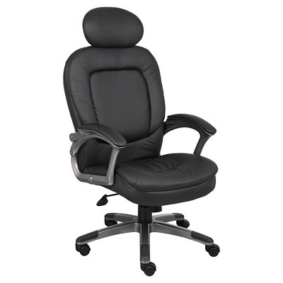 Pewter Finish High-Back Executive Leather Swivel Chair with Pillow Top