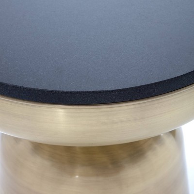 Adler 16" Round Black Granite Top Brass Metal Side Table
