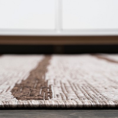 2'-2" x 8' Beige and Brown Synthetic Stripe Runner Rug