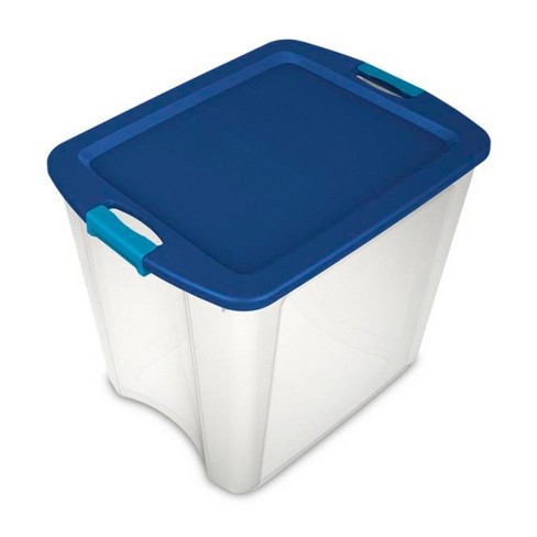 Sterilite 12 Gal Latch And Carry, Stackable Storage Bin With Latching Lid,  Plastic Container To Organize Closets, Clear With Blue Lid, 18-pack : Target