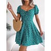 Womens Floral Ruffle Dress Short Sleeve Front Tie Summer Dress Sweetheart Neck Smock Dress Empire Waist Ruffle Sleeve Midi Skater Dress - 3 of 4