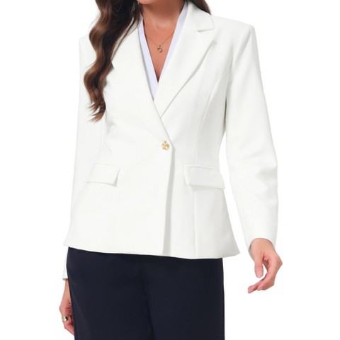 INSPIRE CHIC Women's Work Long Sleeve Lapel Single Button Business Casual Suit Jacket with Pockets Medium White