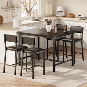 Dining Table Set for 2 W/Footrest & Backrest, Counter Height Table with 2 Upholstered Bar Chairs, Corner Protector, for Small Space - 1 of 4