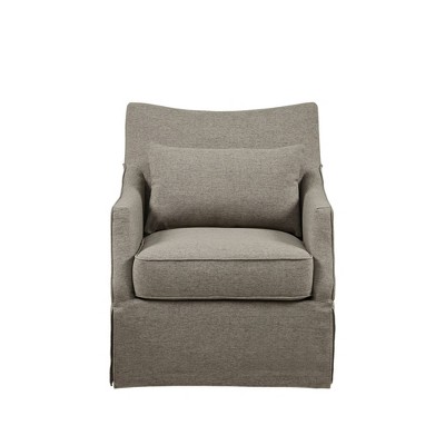 Tan Skirted Swivel Accent Chair with Recessed Arms