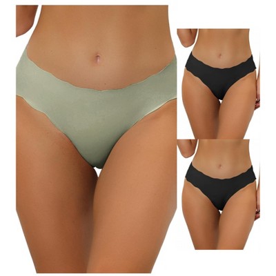 Allegra K Women's Unlined No Show Stretch Laser Cut Solid Invisible Briefs 3 Packs
