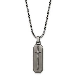 Black Bow Jewelry Stainless Steel Antiqued Brushed Mounted Sword Necklace, 24 Inch - 1 of 4