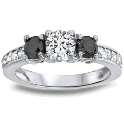 Pompeii3 1ct Black & White Diamond 3 Stone Ring 14K White Gold
