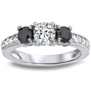 Pompeii3 1ct Black & White Diamond 3 Stone Ring 14K White Gold - 1 of 4