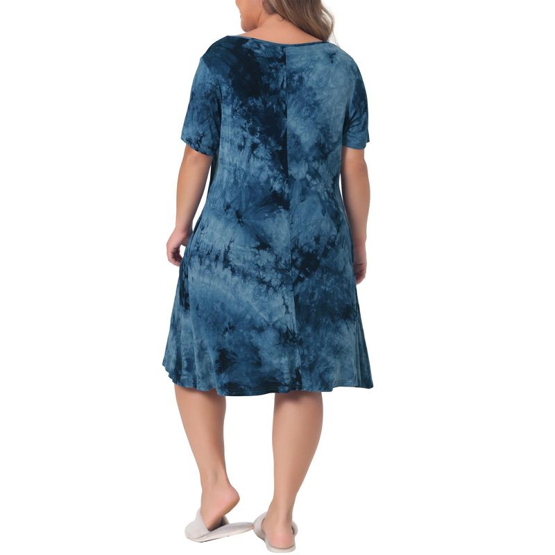 Agnes Orinda Women's Plus Size Round Neck Tie Dye Short Sleeve Pocket Swing Casual Midi T-Shirt Dresses, 4 of 5