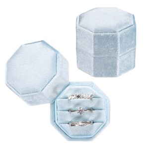 Unique Bargains Vintage Velvet Octagonal 3 Slots Jewelry Storage Boxes 2 Pcs - 1 of 4