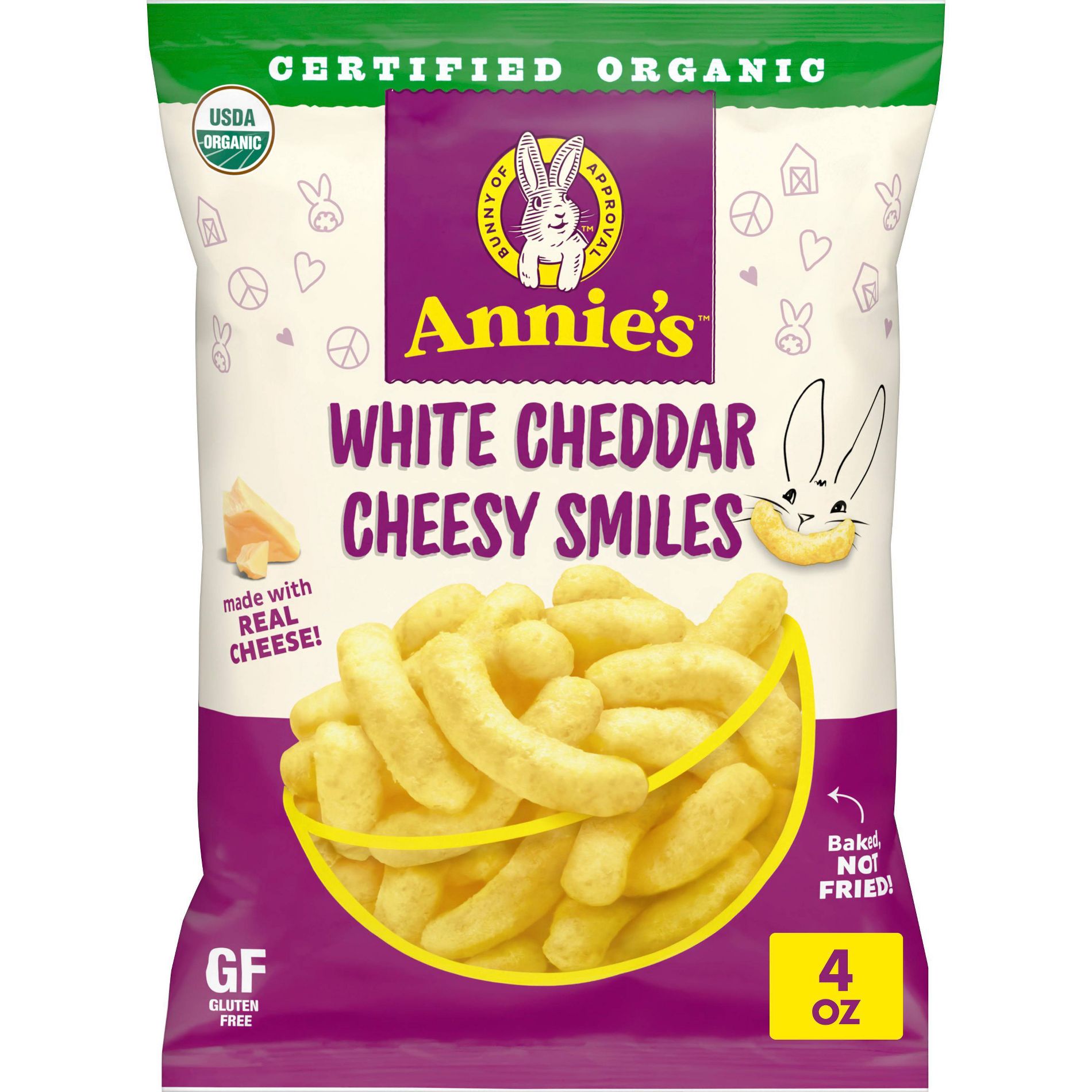 Annie's Organic White Cheddar Cheesy Smiles Puffs - 4oz